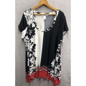 Masseys Dress Size 2X Black Silhouette White Red Floral Shark Bite